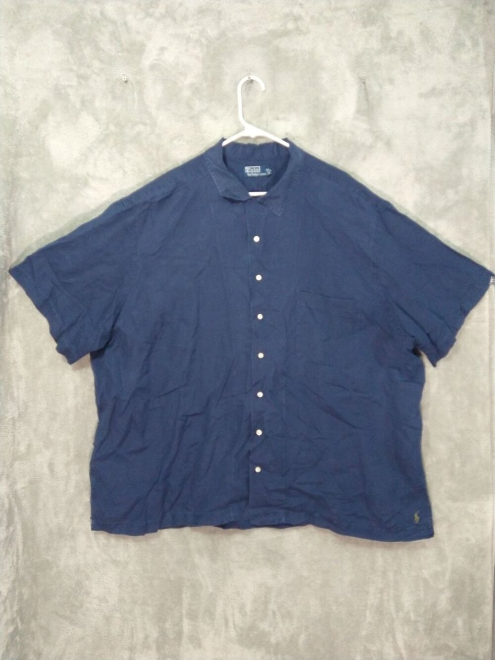Polo Ralph Lauren Shirt Mens 3XB Big Navy Linen Silk Blend Short Sleeve Vintage